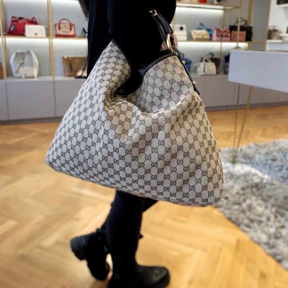 GUCCI Horsebit Y2K Hobo Large Bag Monogram GG Tan Beige Brown Canvas - Picture 9 of 10